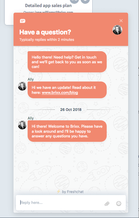 Brixx in-app live chat window