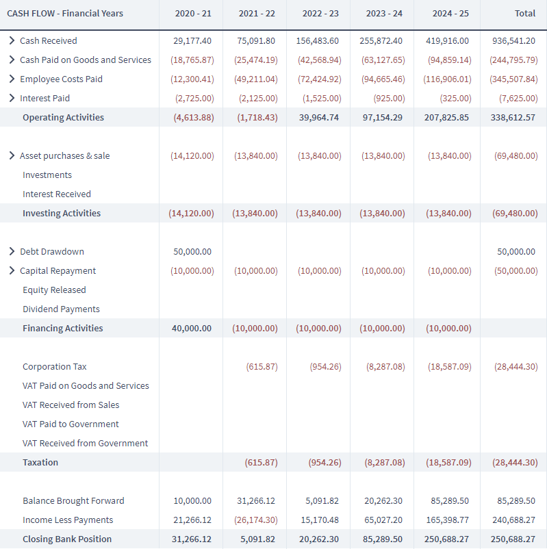 5 year financial projection template