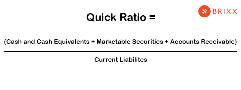 Quick Ratio = (cash and cash equivalents + marketable securities + accounts receivable) / current liabilities