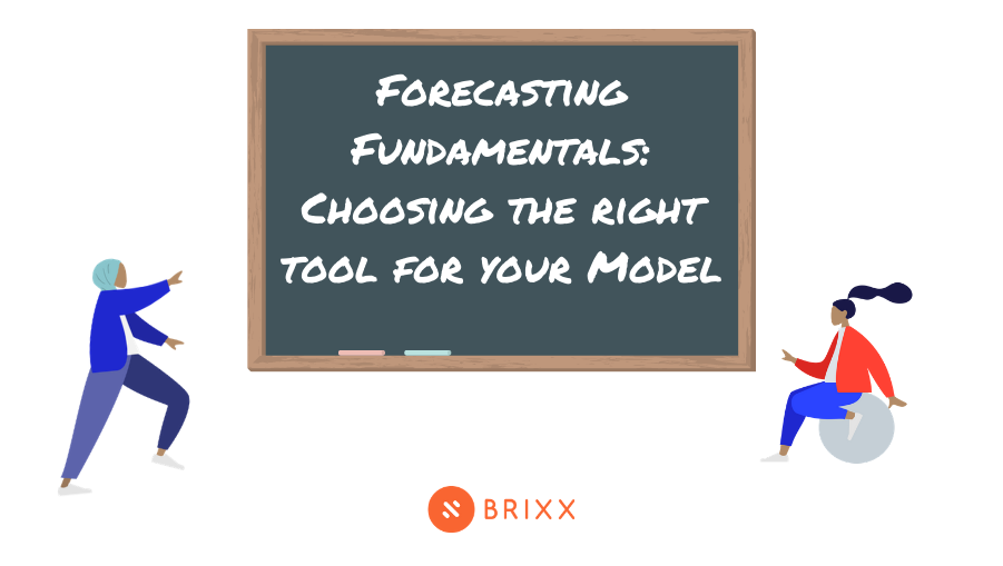 two people looking at a chalkboard reading "choosing the right tool for a financial model"