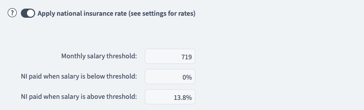 Apply national insurance rate