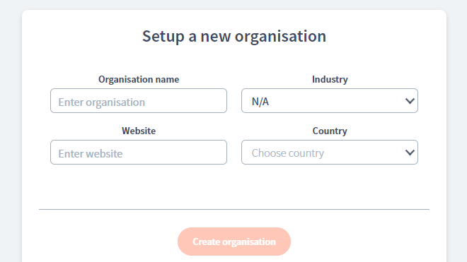 Enter the details for the new organisation