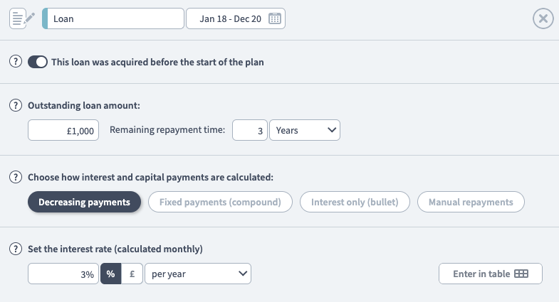 Loan setup