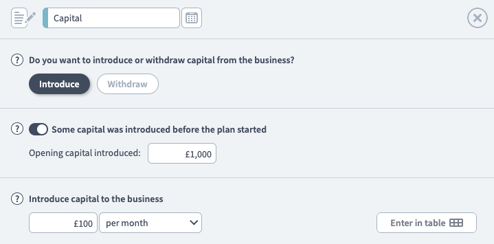 Setting up a capital component