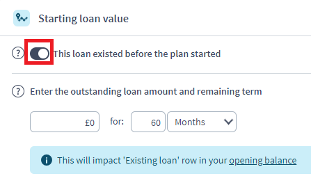 Setting up an existing loan