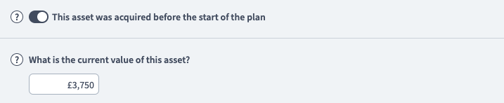 business owned this asset before the start date of this plan then switch this toggle on