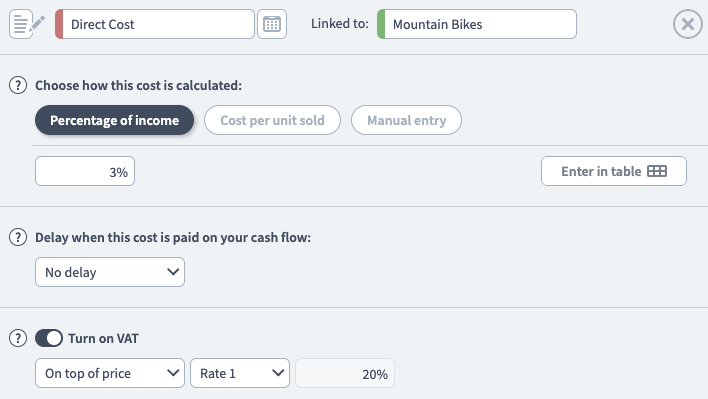 cost of sales setup