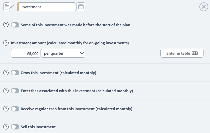 investment component setup