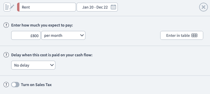 operational cost setup