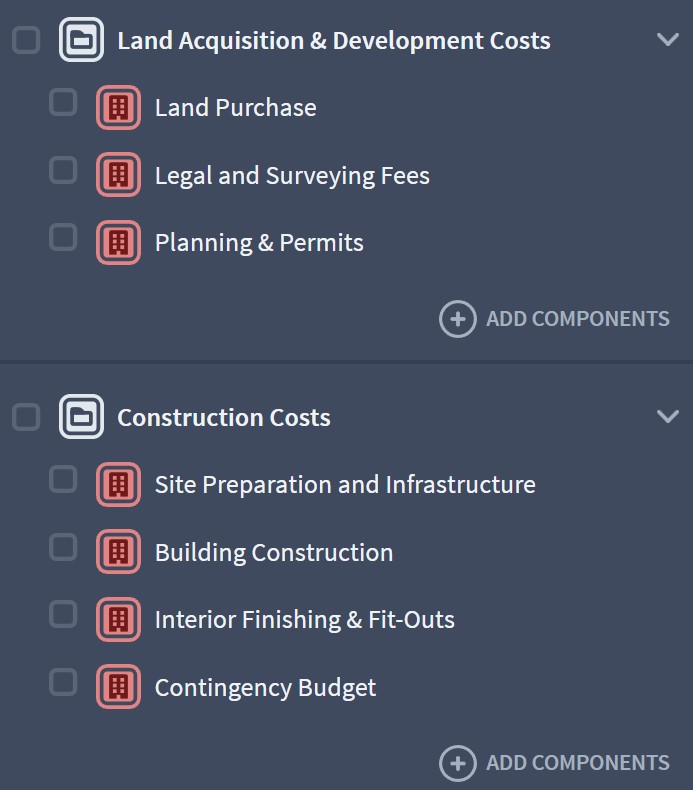 real estate developer expenditure components example