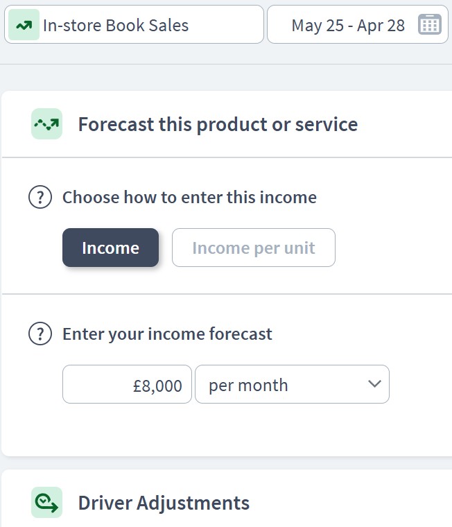 bookshop income component example