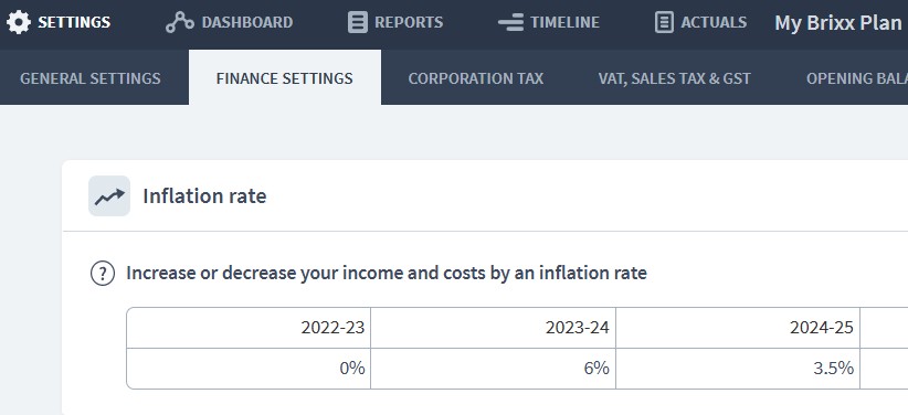 inflation rate settings