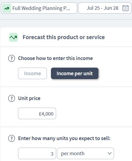wedding planner income component example