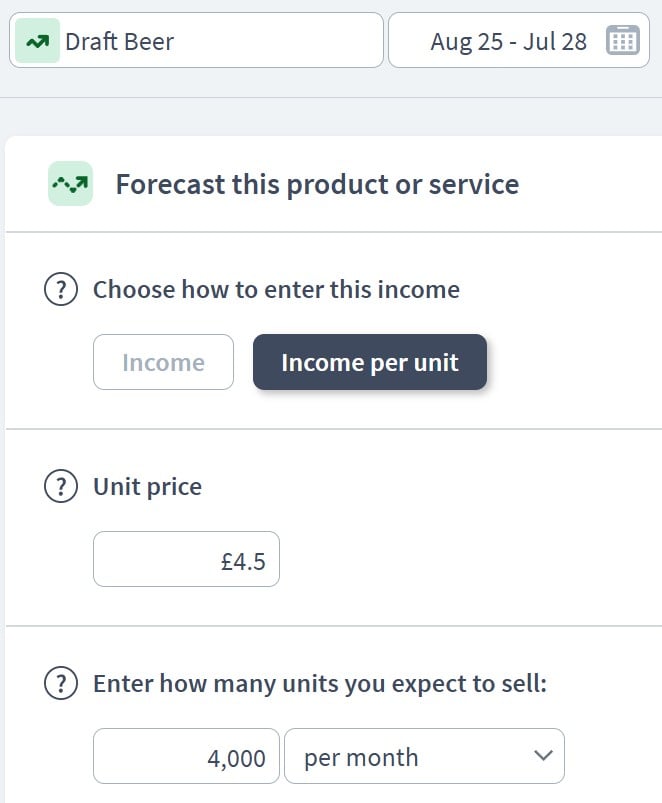 bar and pub income component example