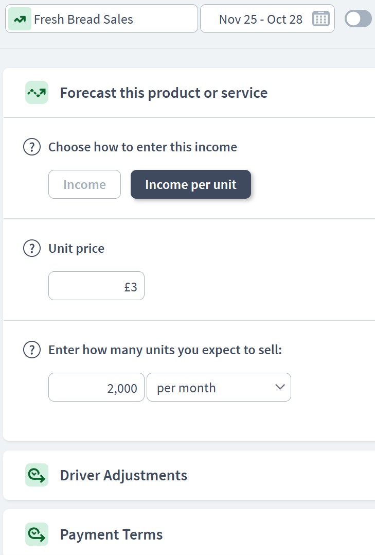 bakery income component example