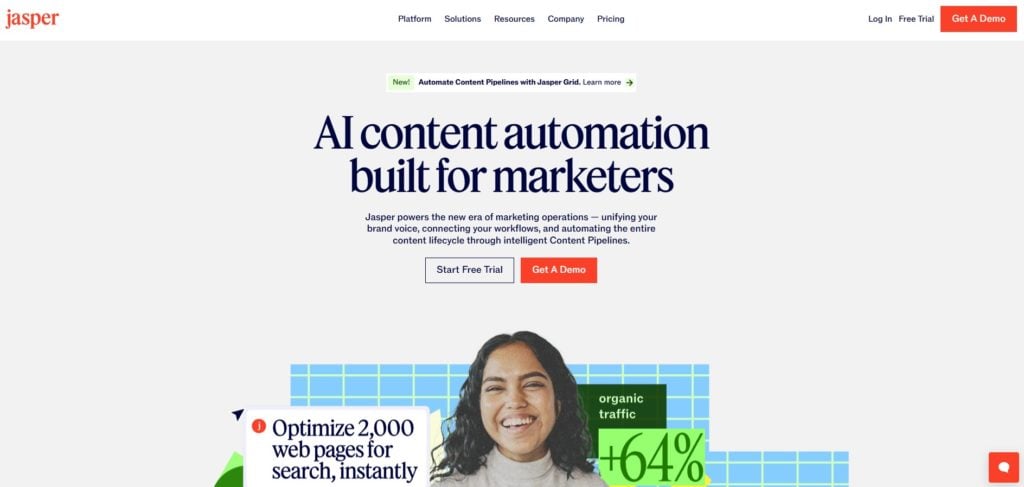 Jasper Home Page for AI Tools