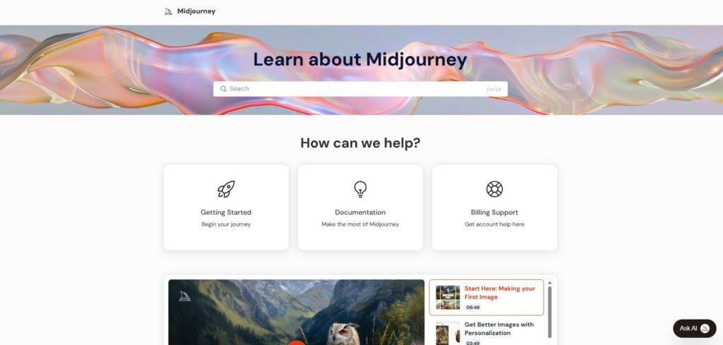 Midjourney Home Page for AI Tools