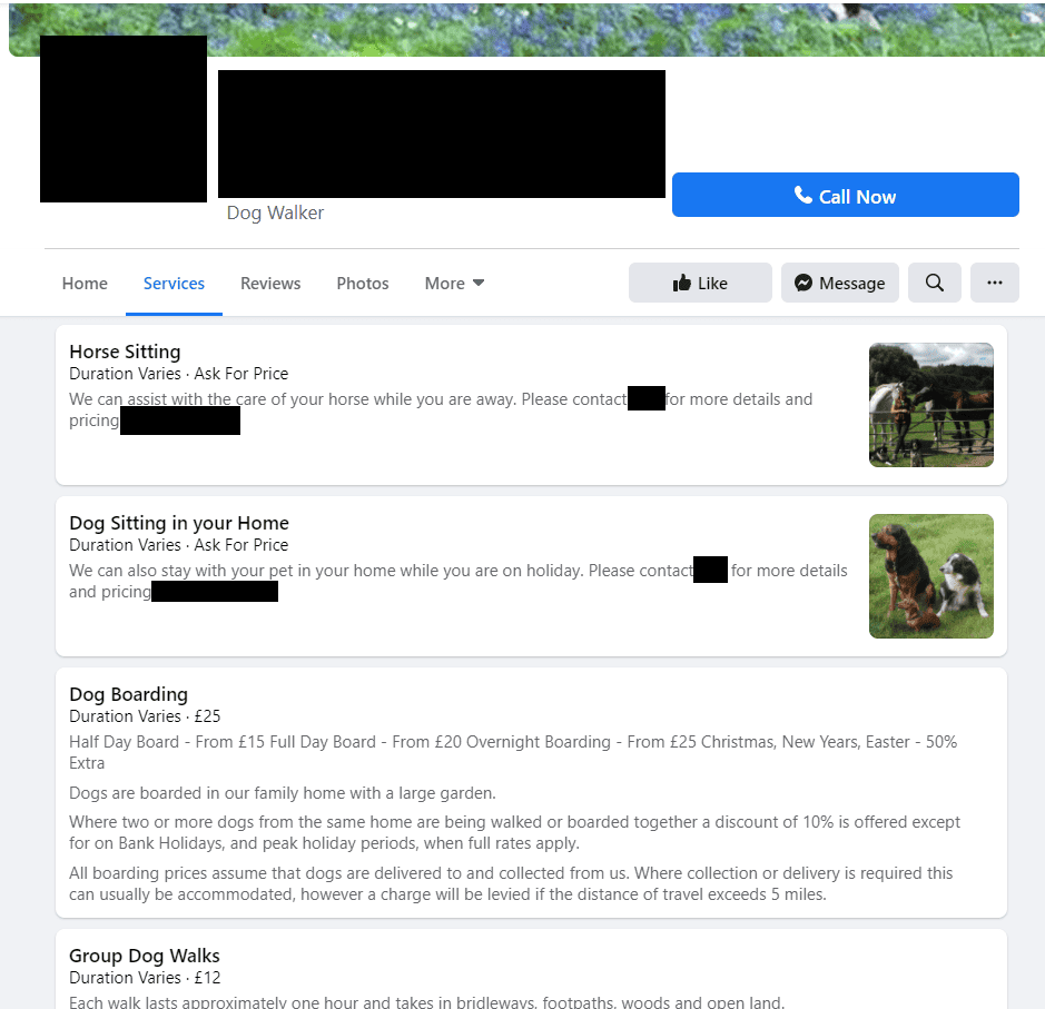 How to Start a Dog Walking Business in the UK blog post image for Brixx Software of dog services on facebook
