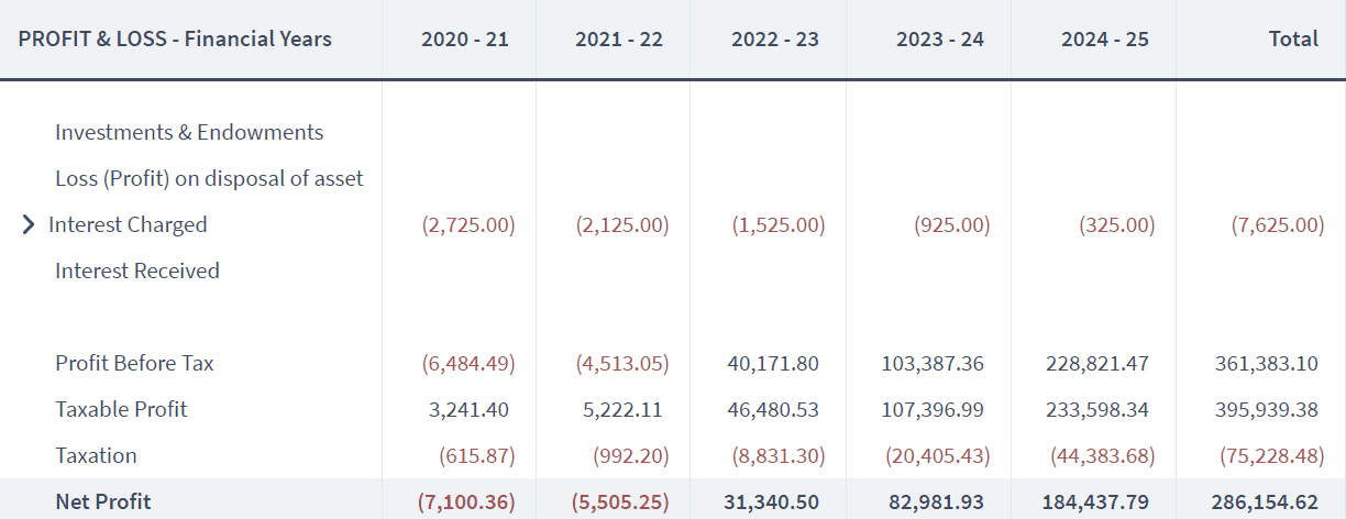 Key information on profit and loss - net profit