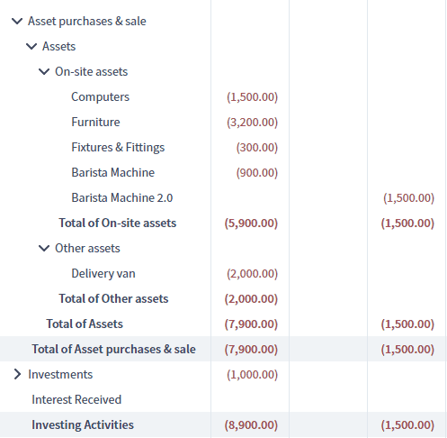 What goes into investing activities?