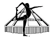 Elegant gymnast performing on a balance beam at Brixx, showcasing strength and flexibility.
