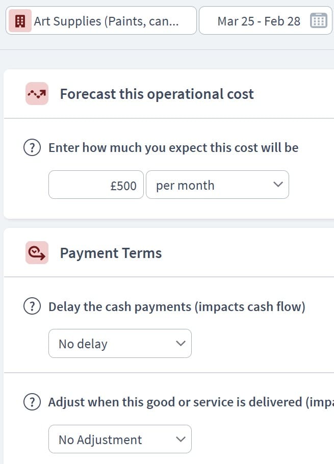 artist expenditure component example