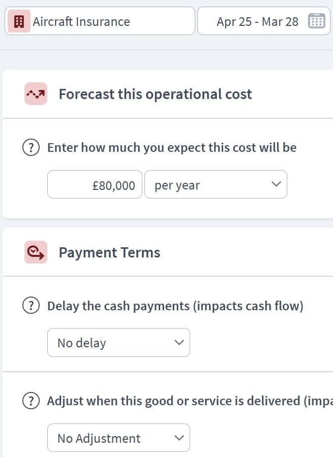 aviation business expenditure component example