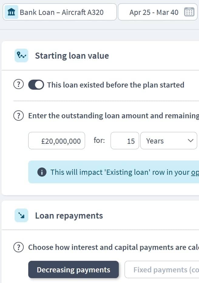 aviation business funding component example