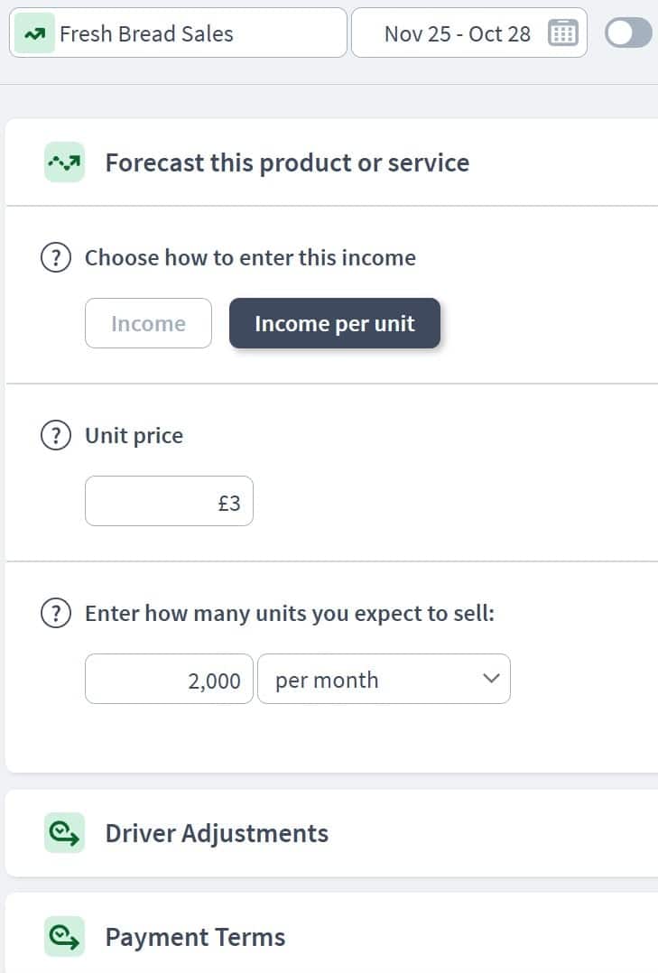 bakery income component example