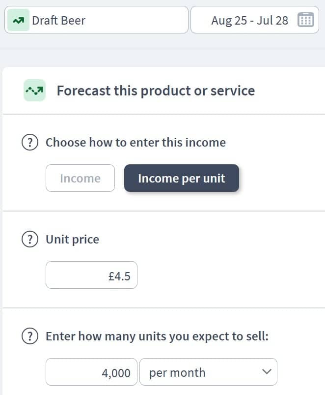 bar and pub income component example