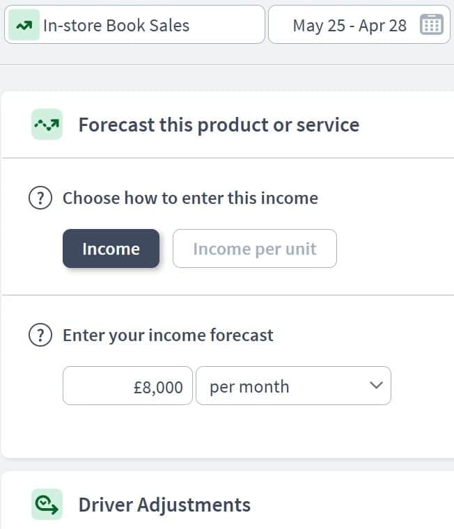 bookshop income component example