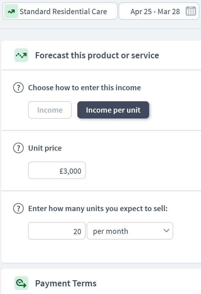 care home business income component example