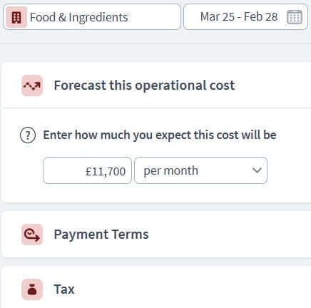 catering business expenditure component example