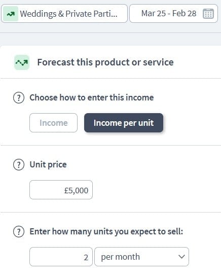 catering business income component example