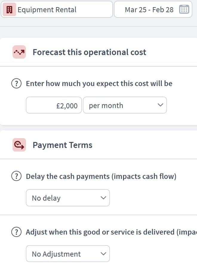 event planners expenditure component example