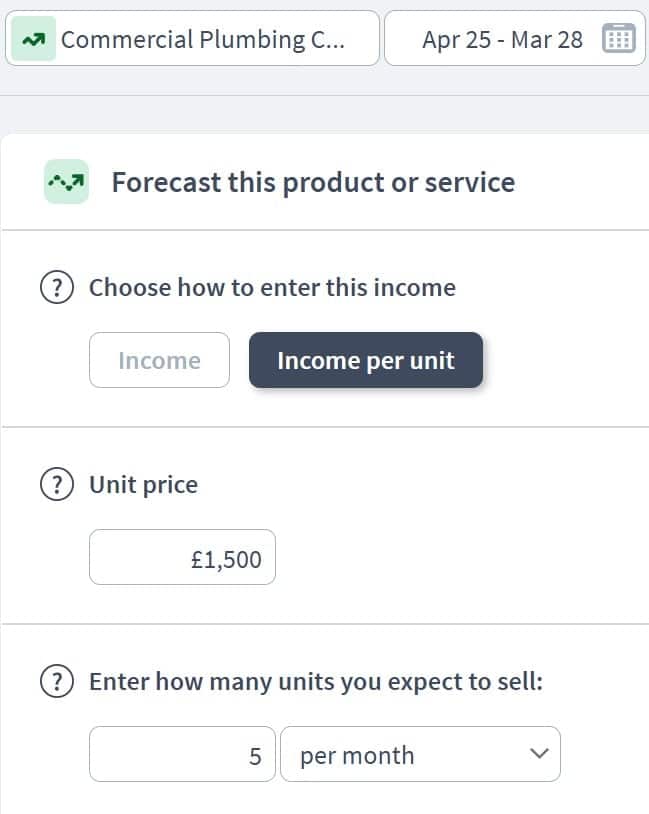 plumbing business income component example