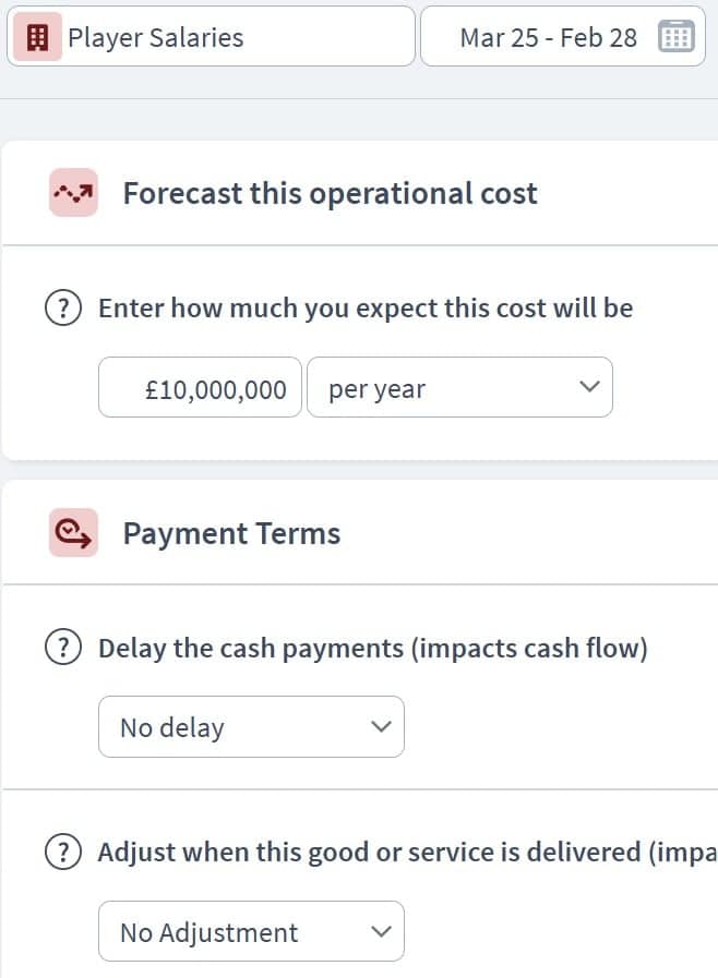 sports teams expenditure components example
