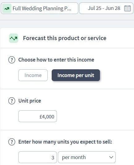 wedding planner income component example