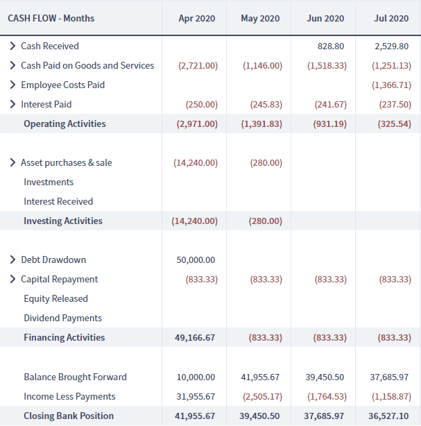 what does cash flow forecasting look like